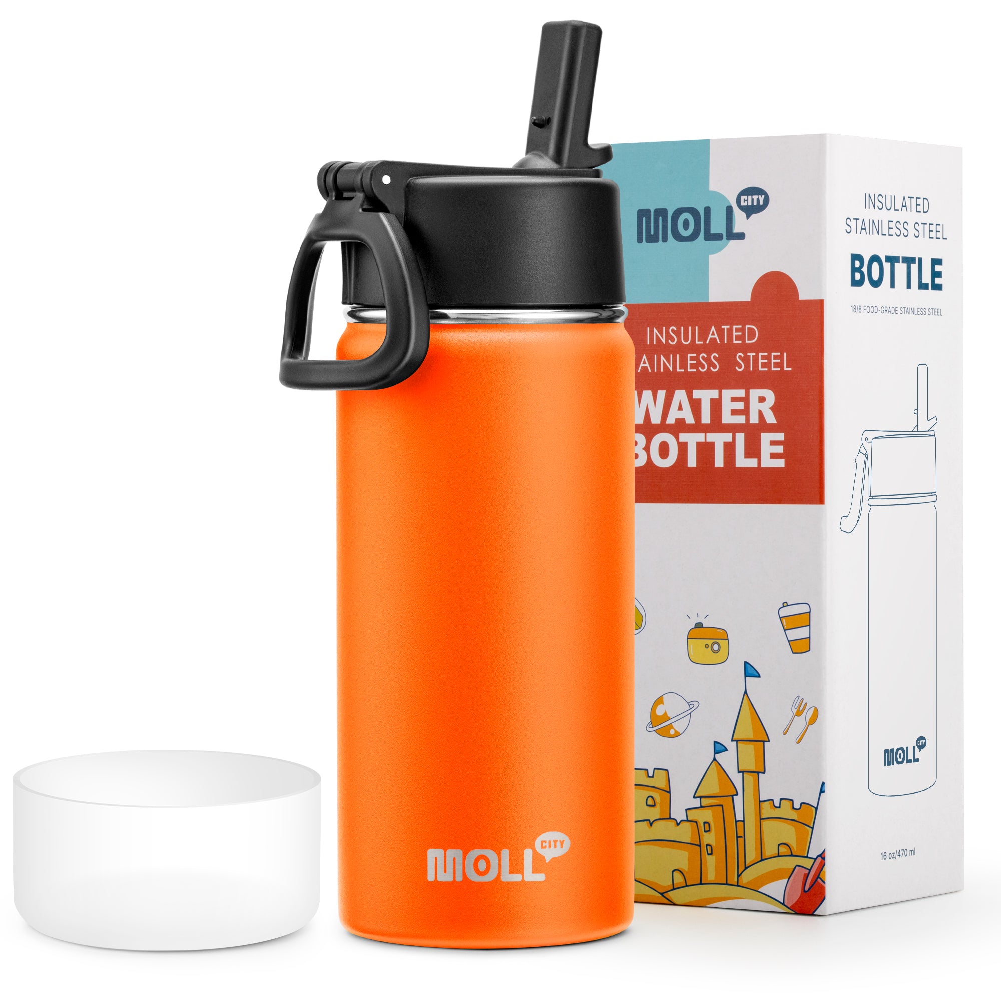 Water Bottle with Straw-16oz