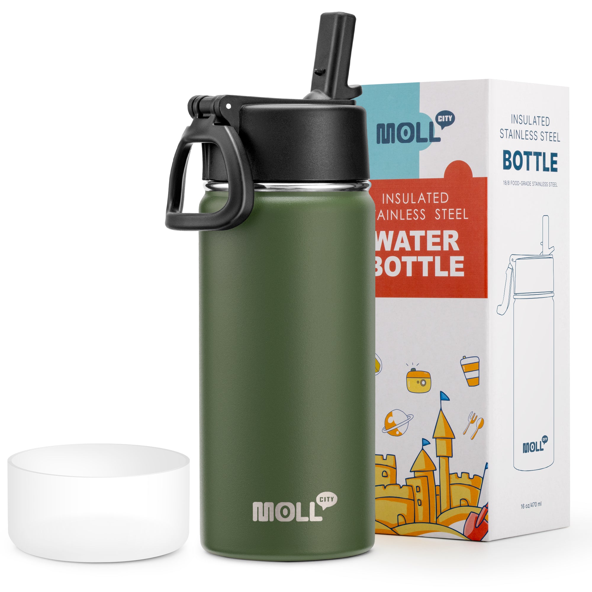 Water Bottle with Straw-16oz