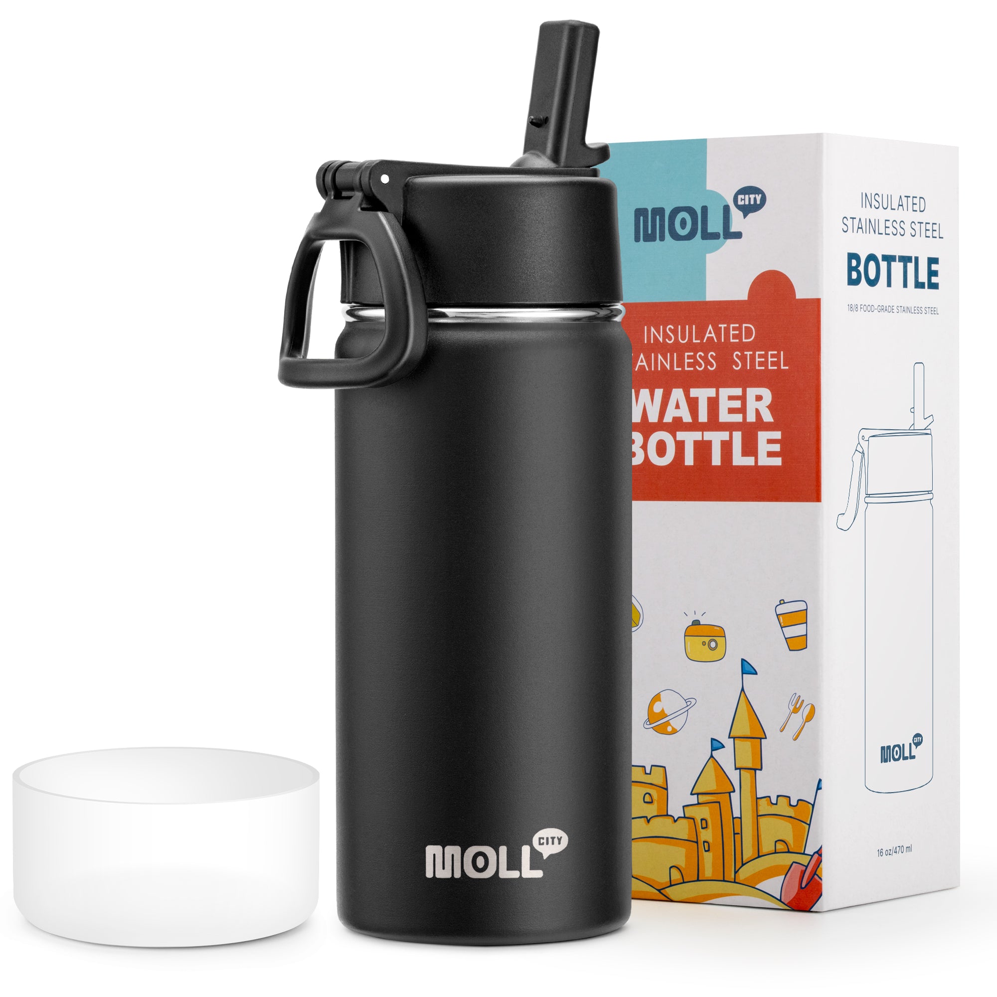 Water Bottle with Straw-16oz